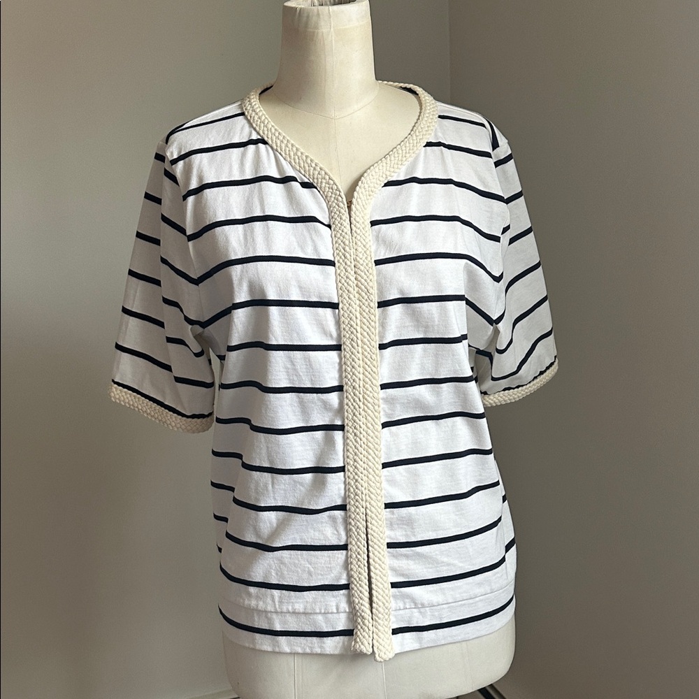 NWT Liz Claiborne Cotton Striped T Shirt - Roping Nautical Trim, NEW Large L